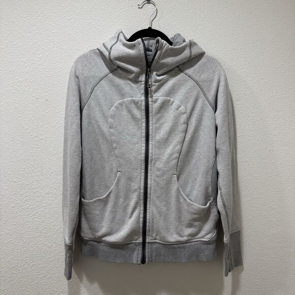 Lululemon Womens Gray Scuba Striped Long Sleeve Pockets Full Zip Hoodie Size 10 - Picture 1 of 8